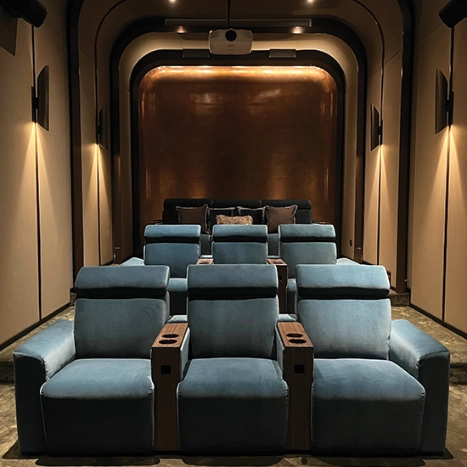 Modern living room with beige accent wall