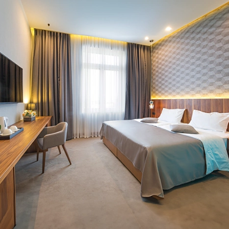 Luxury living room with light blue sofa